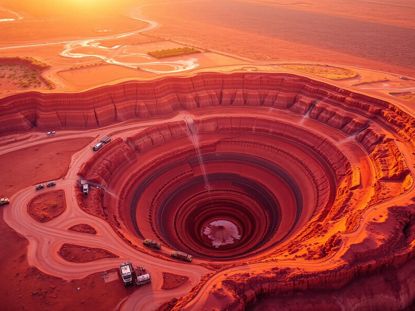 Aerial view of an iron ore mine in the Pilbara region of Western Australia